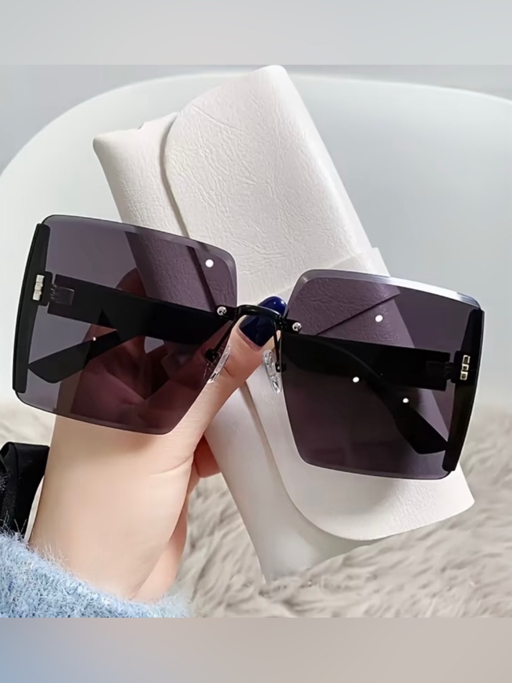 Oversized Square Rimless Sunglasses in Black NWOT